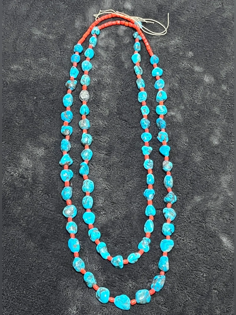 Vintage Santo Domingo Native American Turquoise Nugget & Coral Rope Necklace 58" - Picture 2 of 4